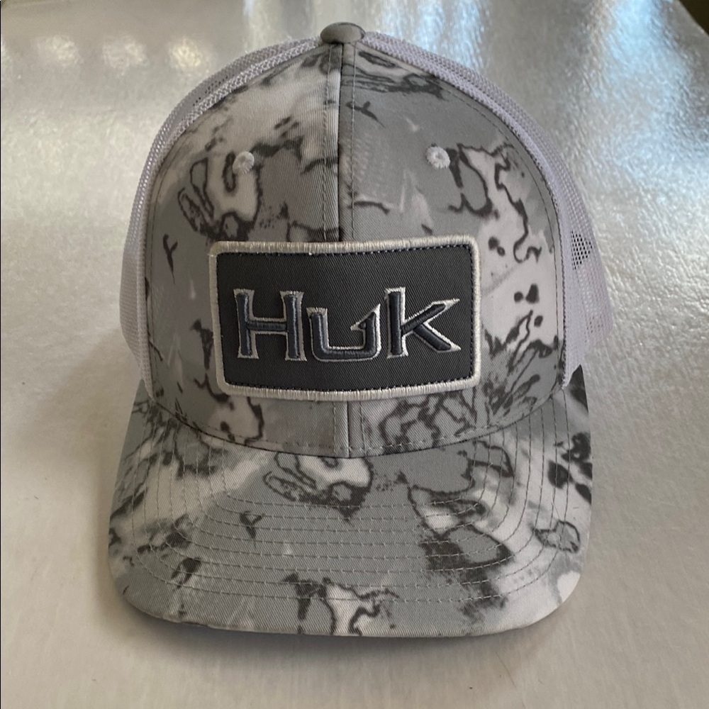 Huk Gray and White Snapback Hat with Camouflage Design